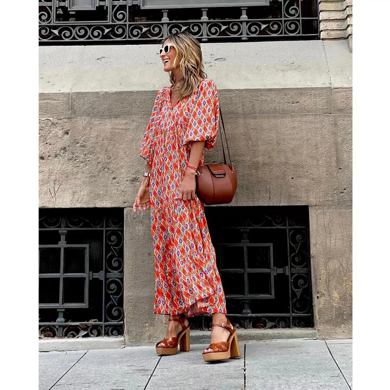 Elegant Women Summer 2022 Casual Floral Drawstring V Neck Loose Holiday Beach  Dresses Party Midipuff Sleeve Boho Maxi Dress - Buy Floral Dress,Boho Dress,Elegant  Dress Product on Alibaba.com