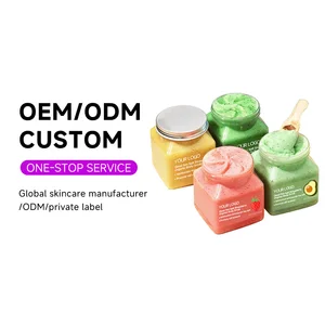 OEM ODM Skincare Product Fruit Lotion Vitamin E Sugar Scrub Face Dark Spot Body Dead Sea Salt Strawberry Organic Mud Body Scrub