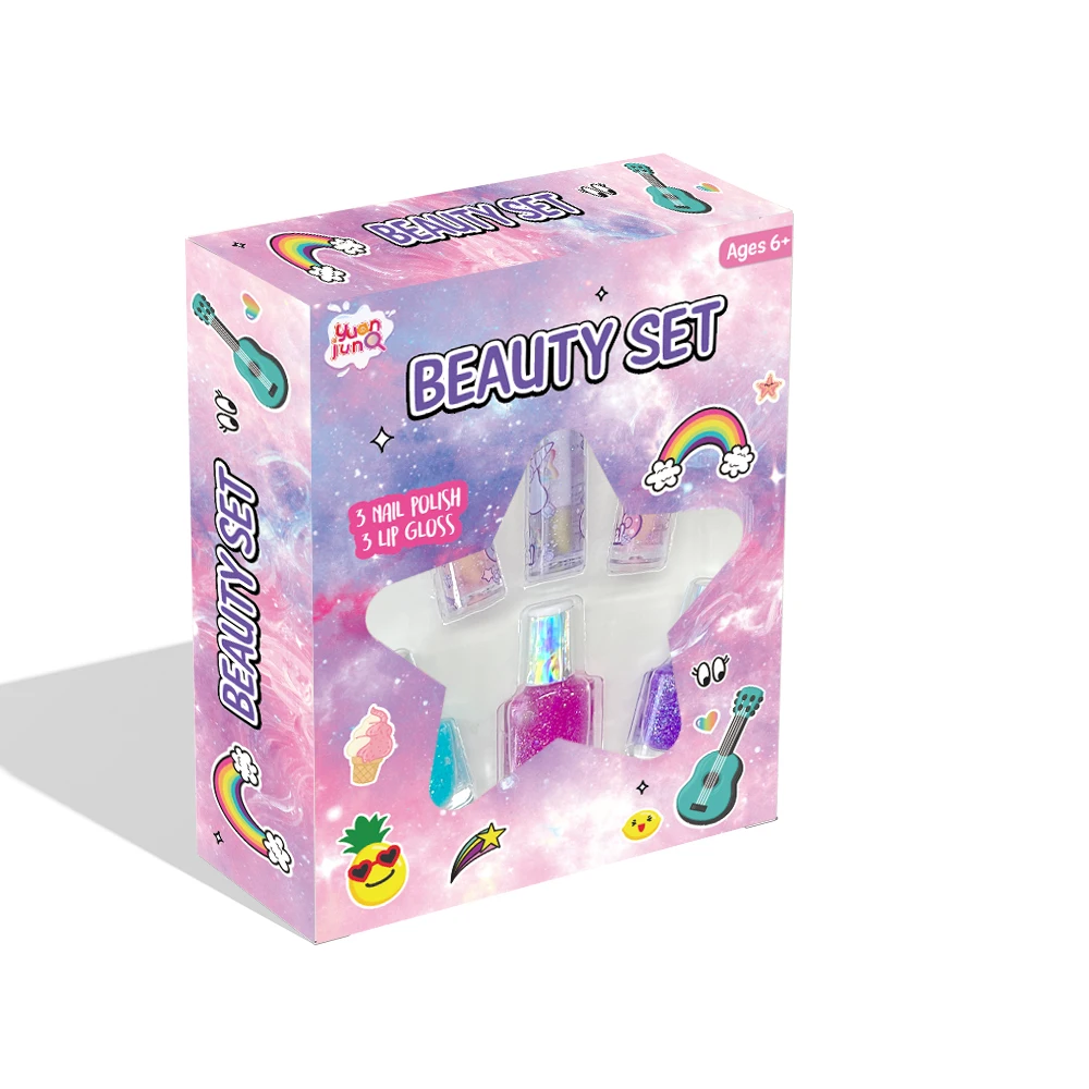 Нетоксичный милые шелушиться розовые блестящие плиссированные шорты для детей блеск для губ Лак для ногтей красоты Набор для макияжа комплект для детей