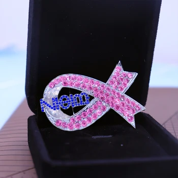 Breast Cancer Awareness Pins Pink Crystal Ribbon