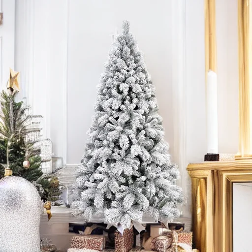 7.5ft Prelit Mixed Flocked Christmas Tree Mixed Pe Pvc With Metal Stand Multibranched Fir