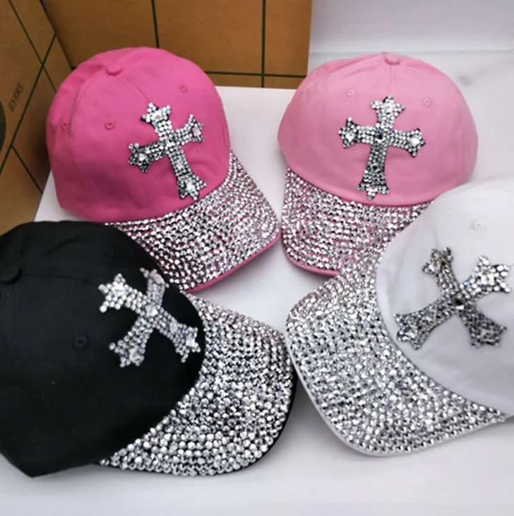 2 Piece Bling Baseball Cap with Diamond Design Adjustable Sports Cap Bling Baseball Cap for Women with Full Diamond Design  main image 2