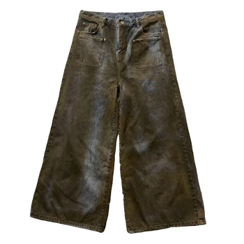Custom Dirty Mud Washed Jeans Men Frayed Hem Baggy Loose Denim Mens Hip Hop Retro Y2k Men's American Jeans