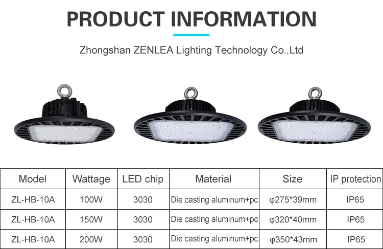 China Factory Price Storehouse AC Aluminum PC IP65 Waterproof 100w 150w 200w 3030 Smd Led High Bay Light