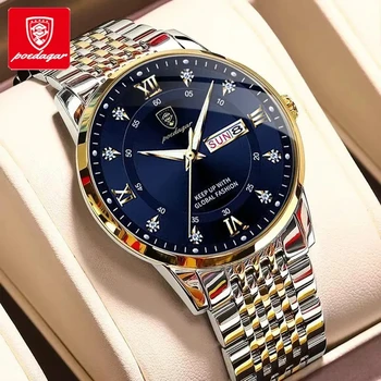 POEDAGAR 836 Men's Fashion Quartz Watch Top Quality Luxury Business Casual Waterproof Luminous Date Leather Wrist Watch For Man