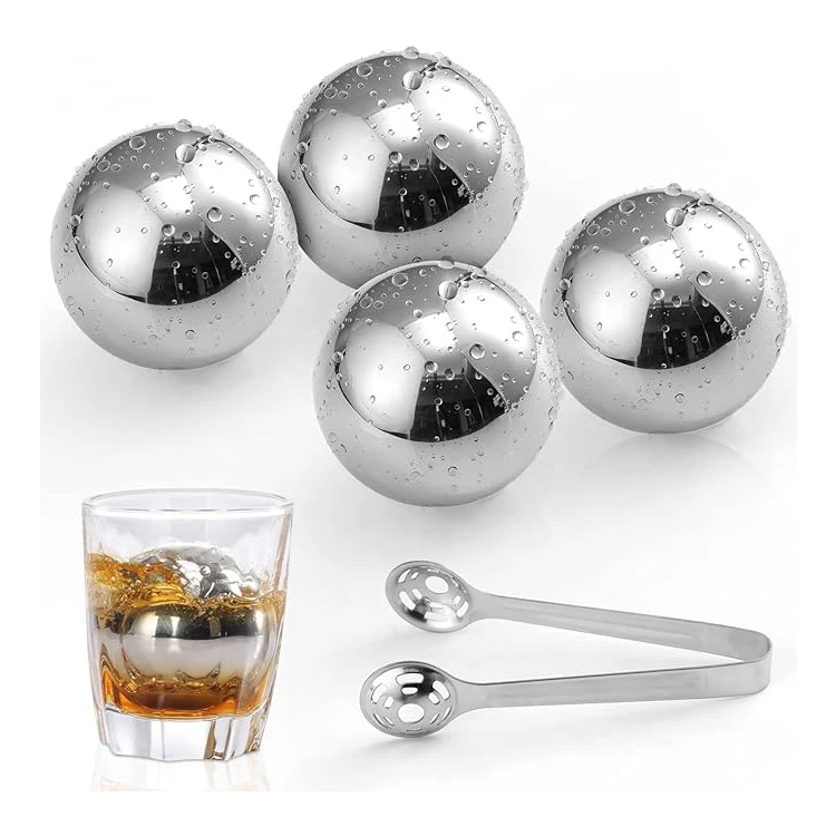 Ice Sphere Cubes Beverage Chilling Rock Whiskey Stones Reusable Cooling Stainless Steel Ice Balls for Whisky Beer Wine with Custom Logo