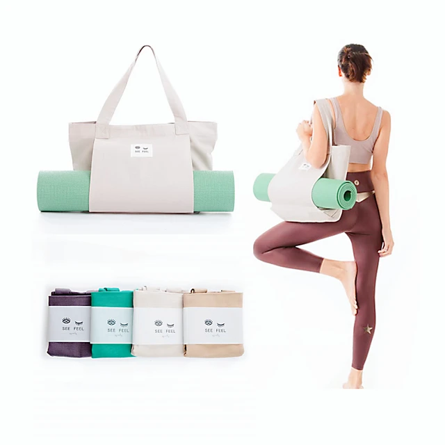 Custom Logo Yoga Mat Tote Bag Yoga Canvas Workout Bag with Yoga Mat Carrier Pocket Large Gym Office Bag for Pilates & Travel
