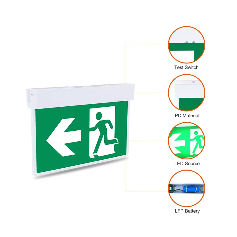 Emergency Light LFP Battery Rechargeable Waterproof Wall Mounted Edge Lit  Indicator Exit Signs Bunnings
