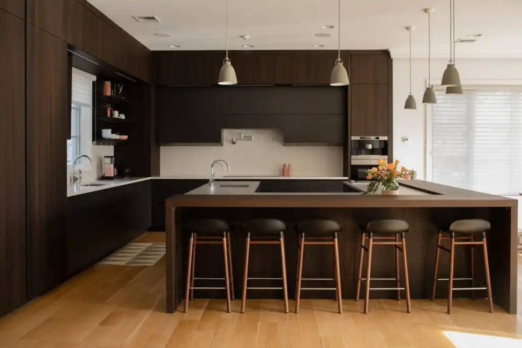 BFP Factory Price Brown Color Cupboard With Sink Modular Laminate Sheet Kitchen Counter Cabinets Solid Wood Kitchen Set