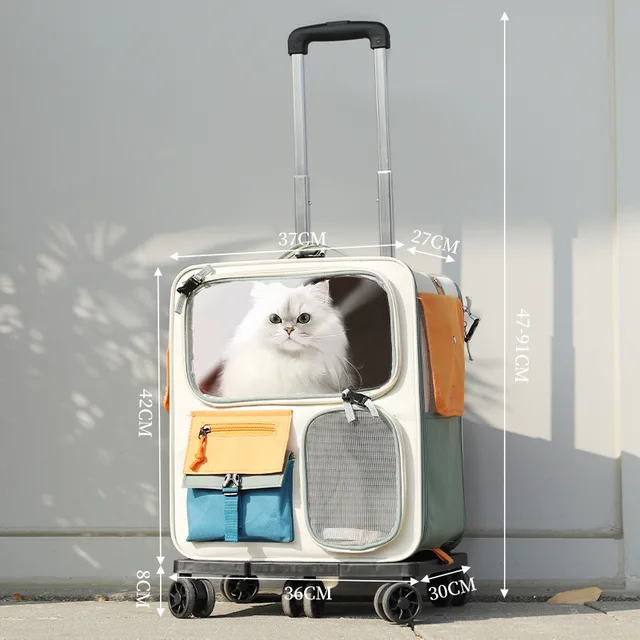 Large-Capacity Oxford Pet Trolley Case Backpack Portable Solid Pattern Cat and Dog Artifact CarSuitcase