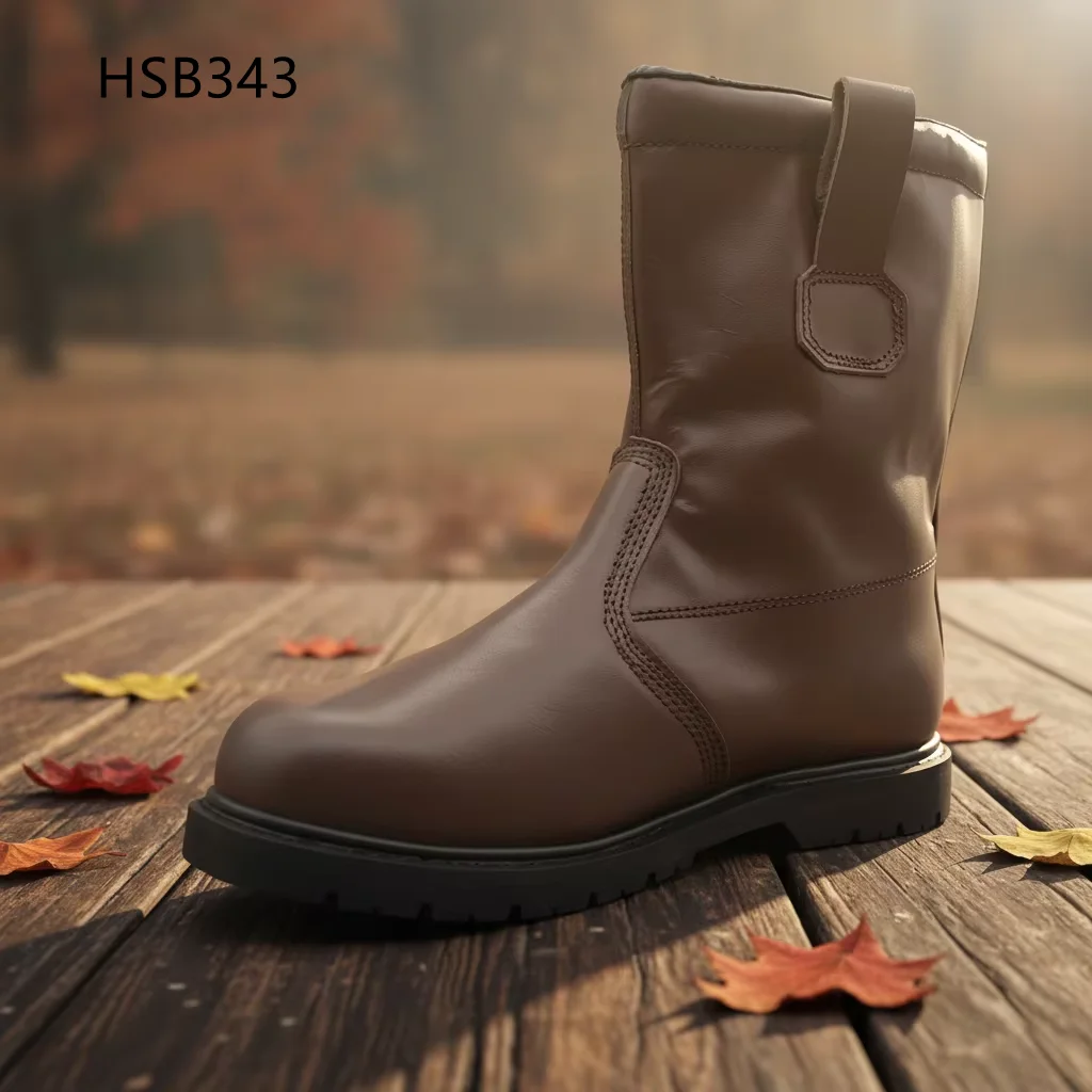 HY, popularne na rynku USA bezpieczne buty skórzane z wkładką ochronną przed uderzeniem w nosku, wysokie buty bezpieczeństwa z podeszwą gumową Goodyear, brązowe obuwie ochronne, model HSB343