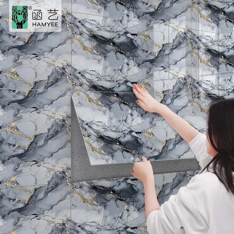 Home decoration glossy vinyl foam 3d pvc marble tiles wall sticker peel and stick wallpaper wall papers