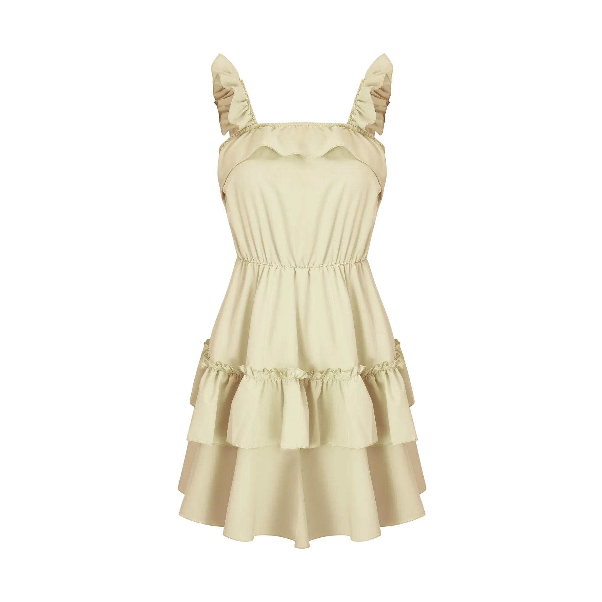2022 летнее женское платье принцессы без рукавов однотонное двухслойное платье с рюшами