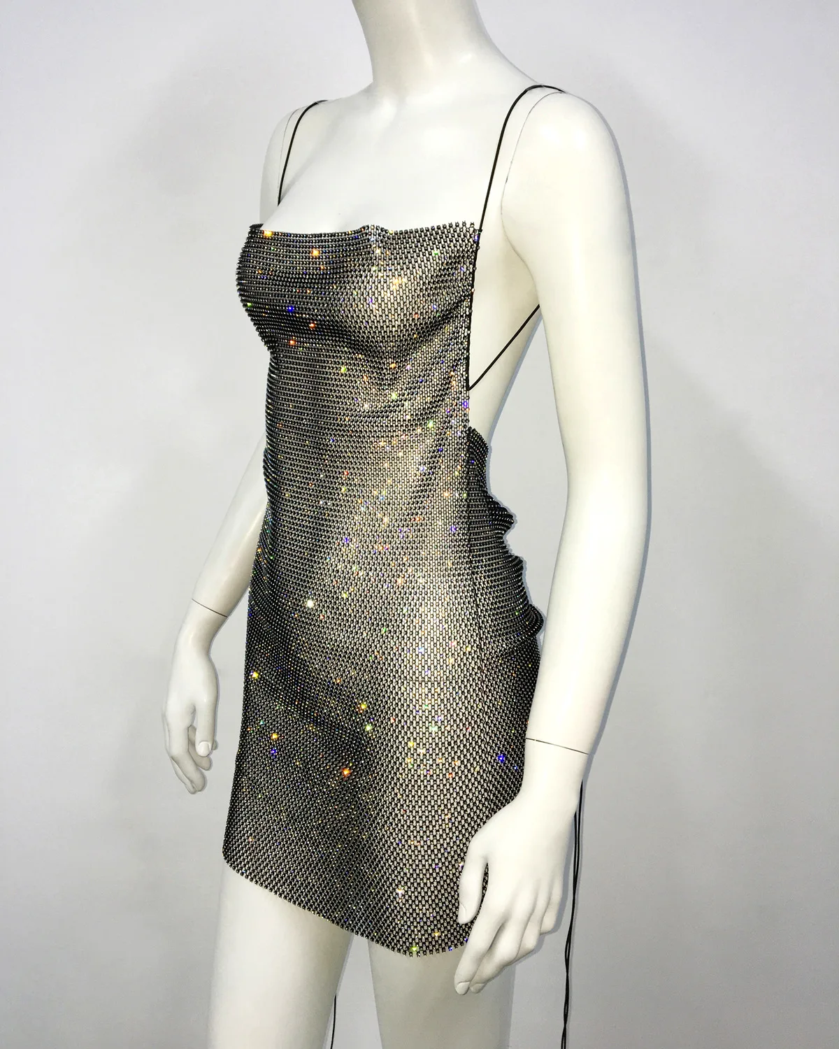 Custom Ladies Backless Spaghetti Strap Diamond Fishnet Party Bodycon ...