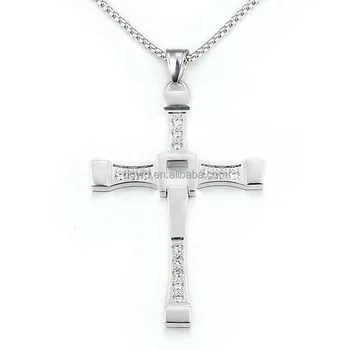 Toretto Vin Diesel Cross Pendant Necklace Fast and Furious Dominic Stainless Steel Cross Necklace