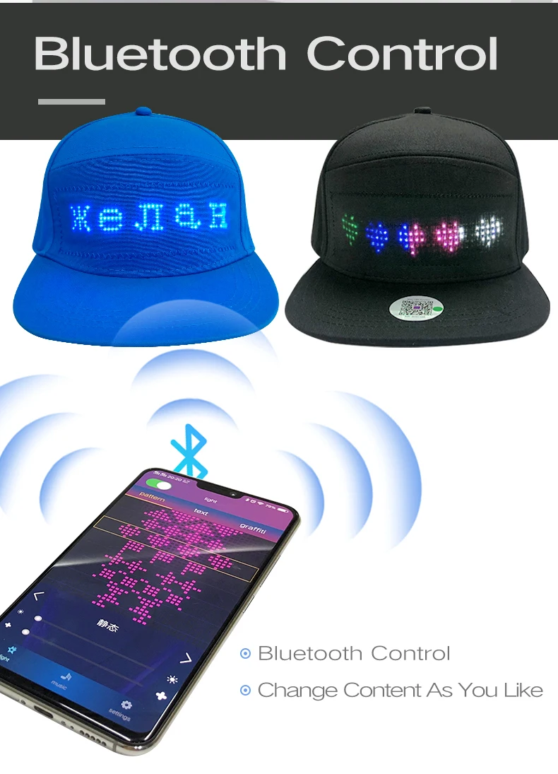 Usb Charging App Programmable Led Message Hats Glowing Logo Baseball