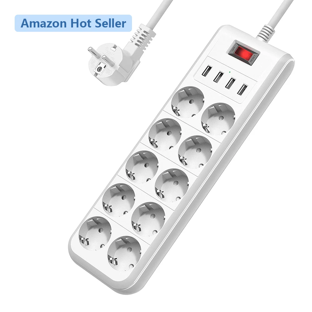 10 AC Sockets Electric Plug Multiplier 4 Usb Charging Ports Outlet Extender 6ft 8 White Power Extension Cord 10 ft Power Strip
