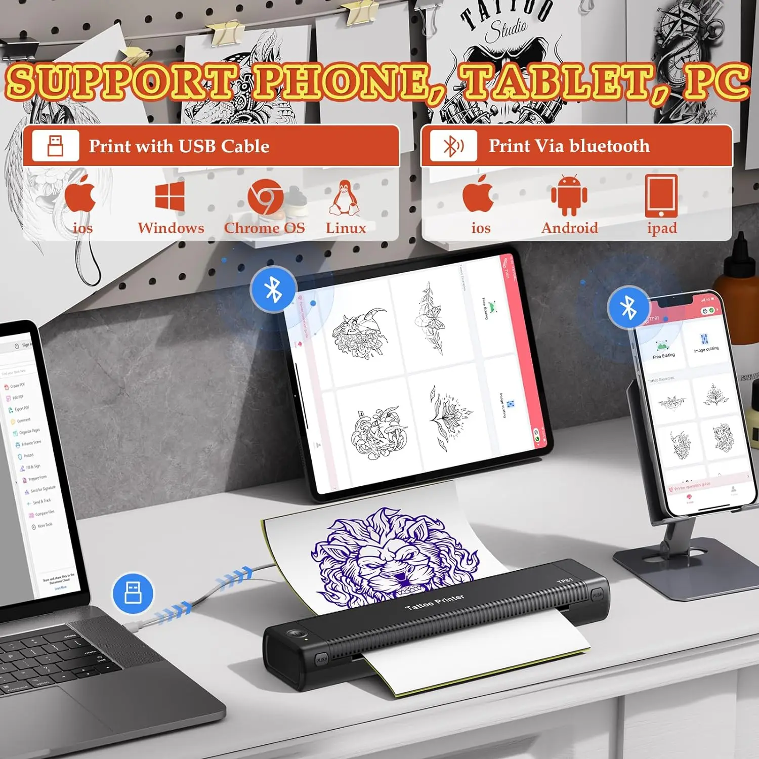 プロのタトゥーステンクリプリンターPhomemoTP81ワイヤレス