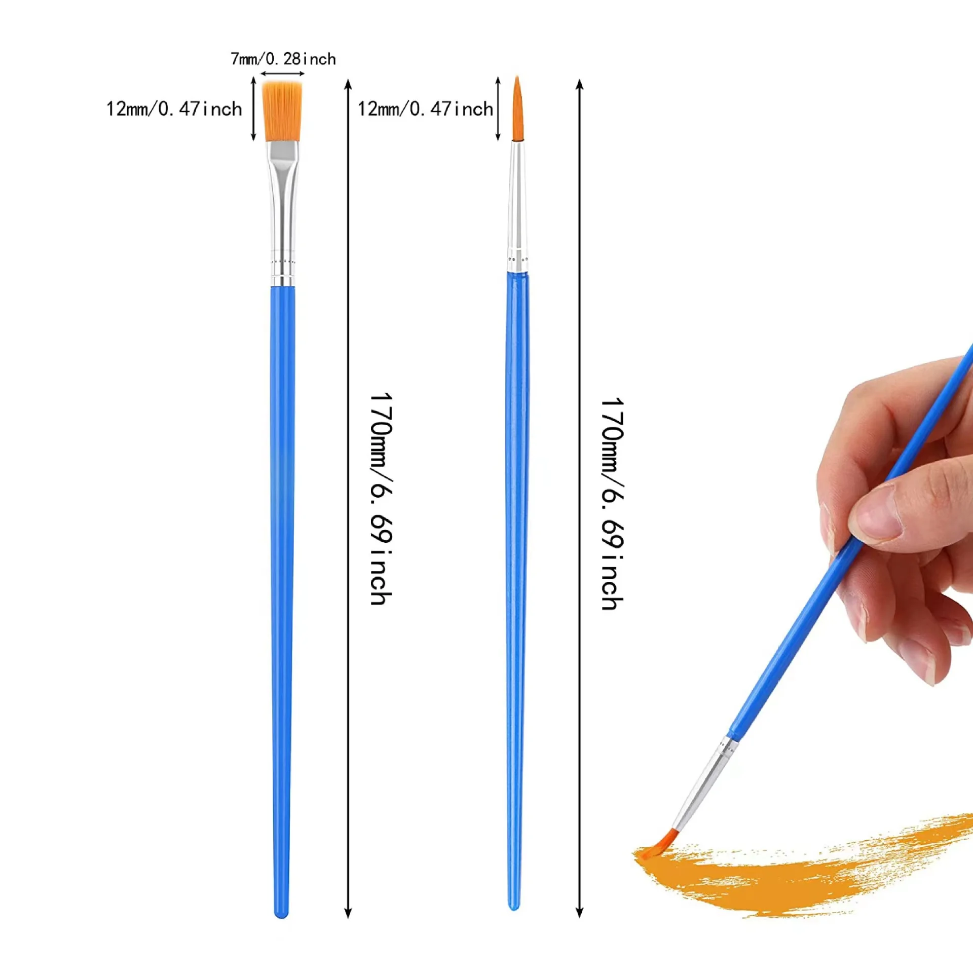 Blue Flat Paint Brushes For Acrylic Painting Oil Watercolor Acrylic