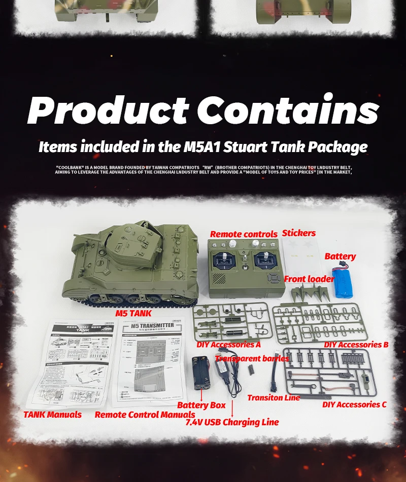 COOLBANK Model New 1/16 Scale RC Tank M5A1 Stuart Light Tank