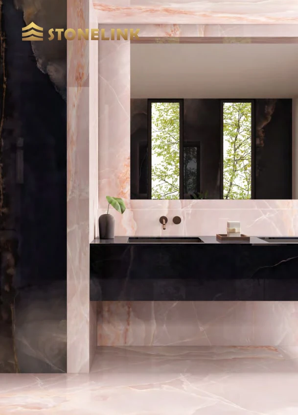 Stonelink Customized Natural Backlit Translucent Polished Rose Pink Onyx Marble Stone Slabs for Tiles Vanity Tops