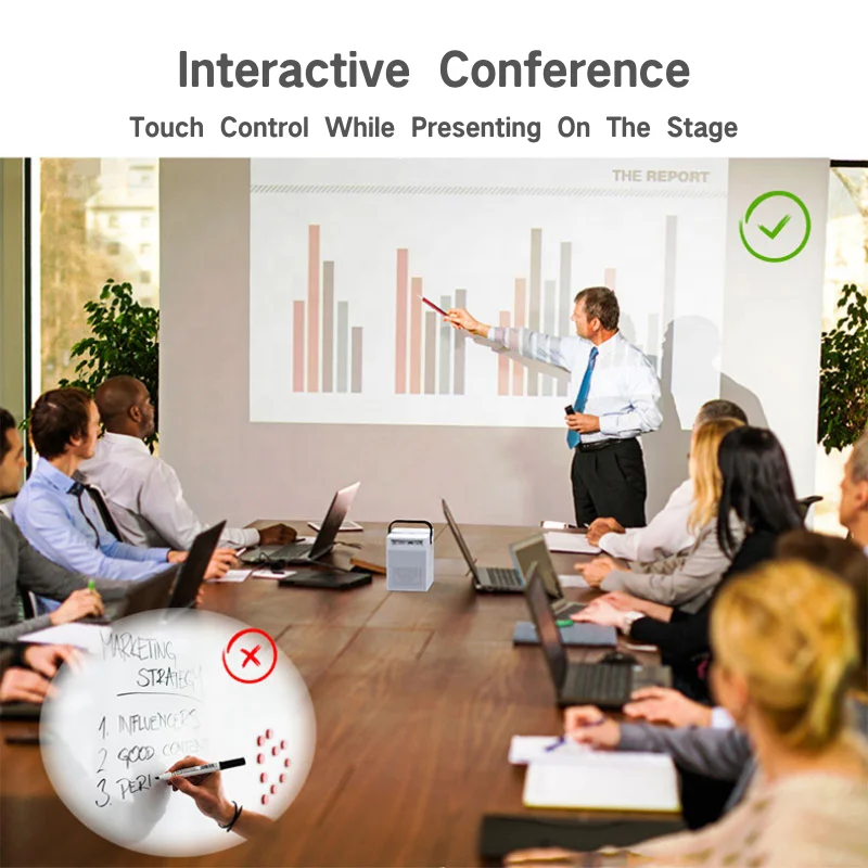 Компактный умный Wi-Fi проектор с сенсорным экраном, 1920*1080P, 2 + 16 ГБ, Android 9,0, 4K