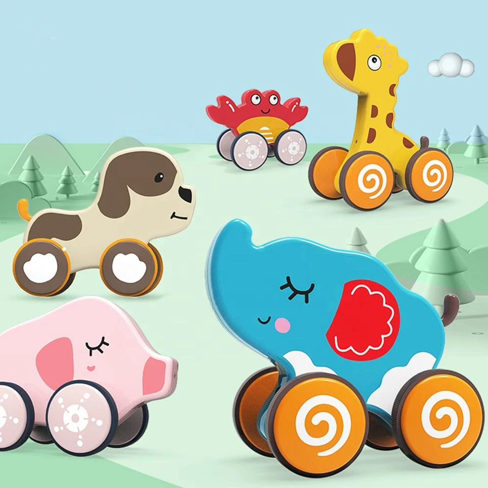 Crawling Cartoon Baby Elephant Cat Duck Cow Music Toddler Music Toys Baby Guide Toys Pull Along Animals