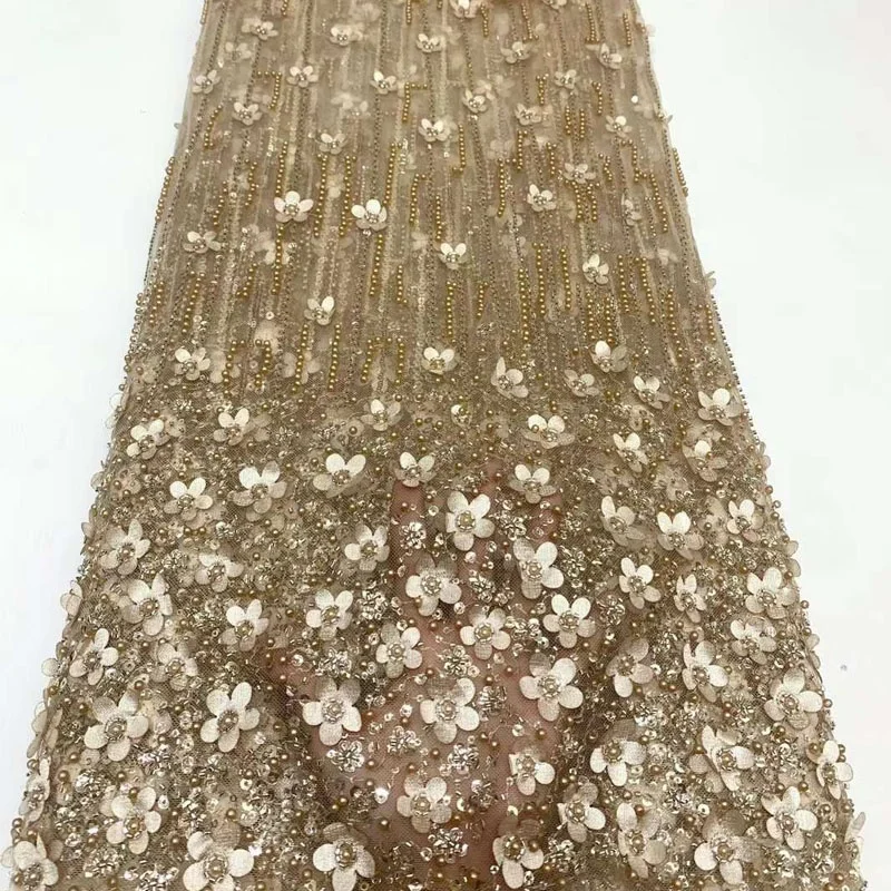 gold beads for dress Metallic Bead Mesh A-line Long Dress Waist Band and Long Drape GLGL3493 main image 1