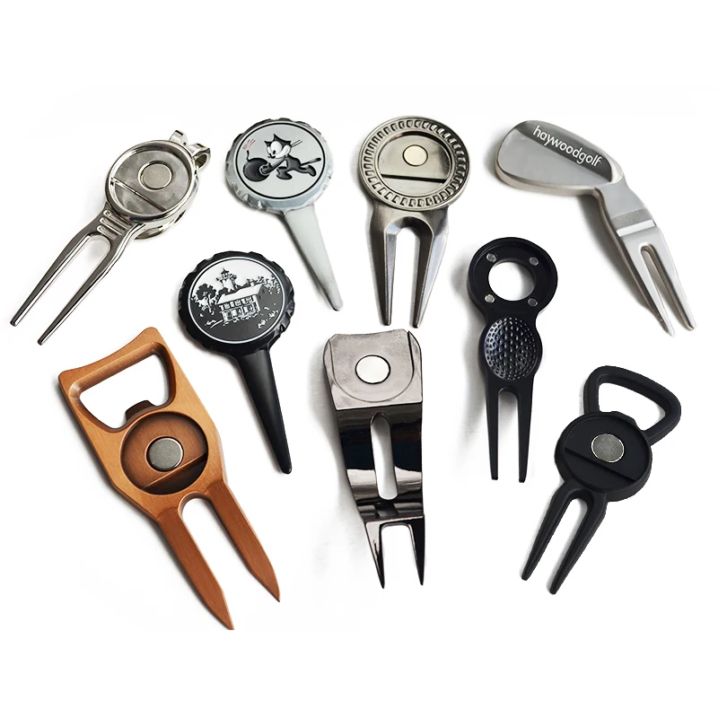 Custom Design Golf Divot Tool Metal Bottle Opener Golf Divot Repair Tool With Ball Marker Iron Antique Laser Engrave Tool Set