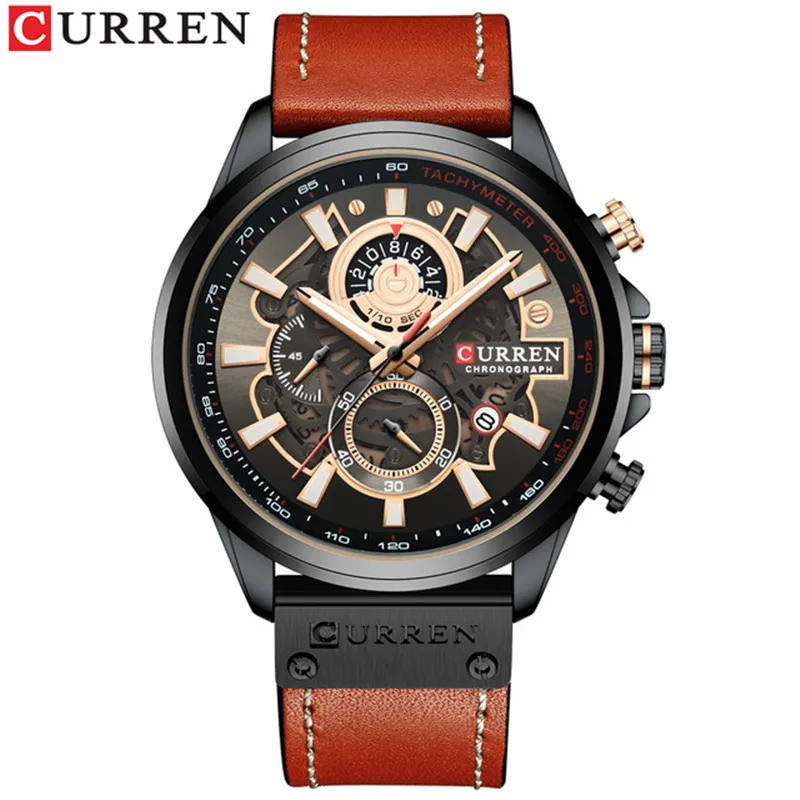 NEW CURREN 8380 Fashion Sport Watch Men Blue Top Brand Luxury Leather Wrist Watches Man Clock Casual Chronograph Wristwatch