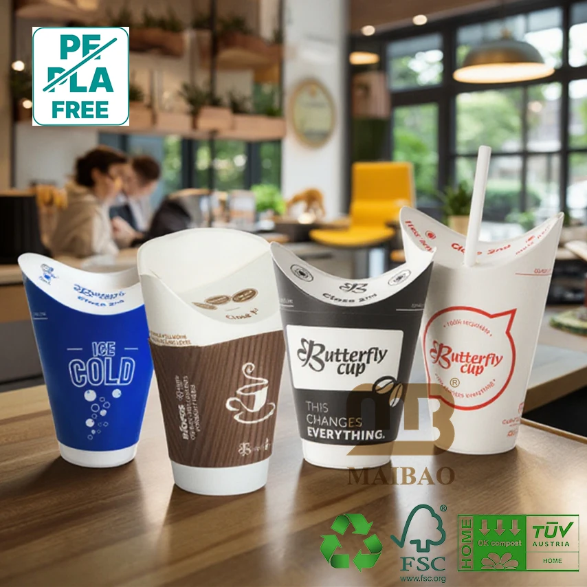 Compostable Paper Cups with Integrated Lids Ideal for Drinks