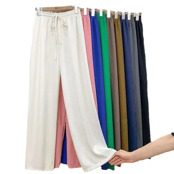 Women's Summer High Waist Straight Pant Wholesale Korean Loose Sweatpants With Lace Solid Color Wide Leg Cargo Style Trousers