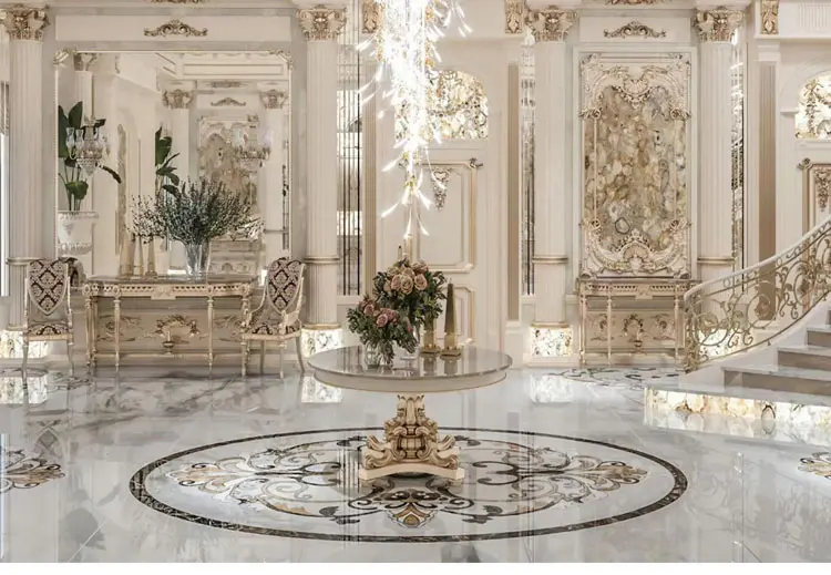 Custom Inlay Black Marble Flooring Design Luxury Lobby Waterjet Marble ...