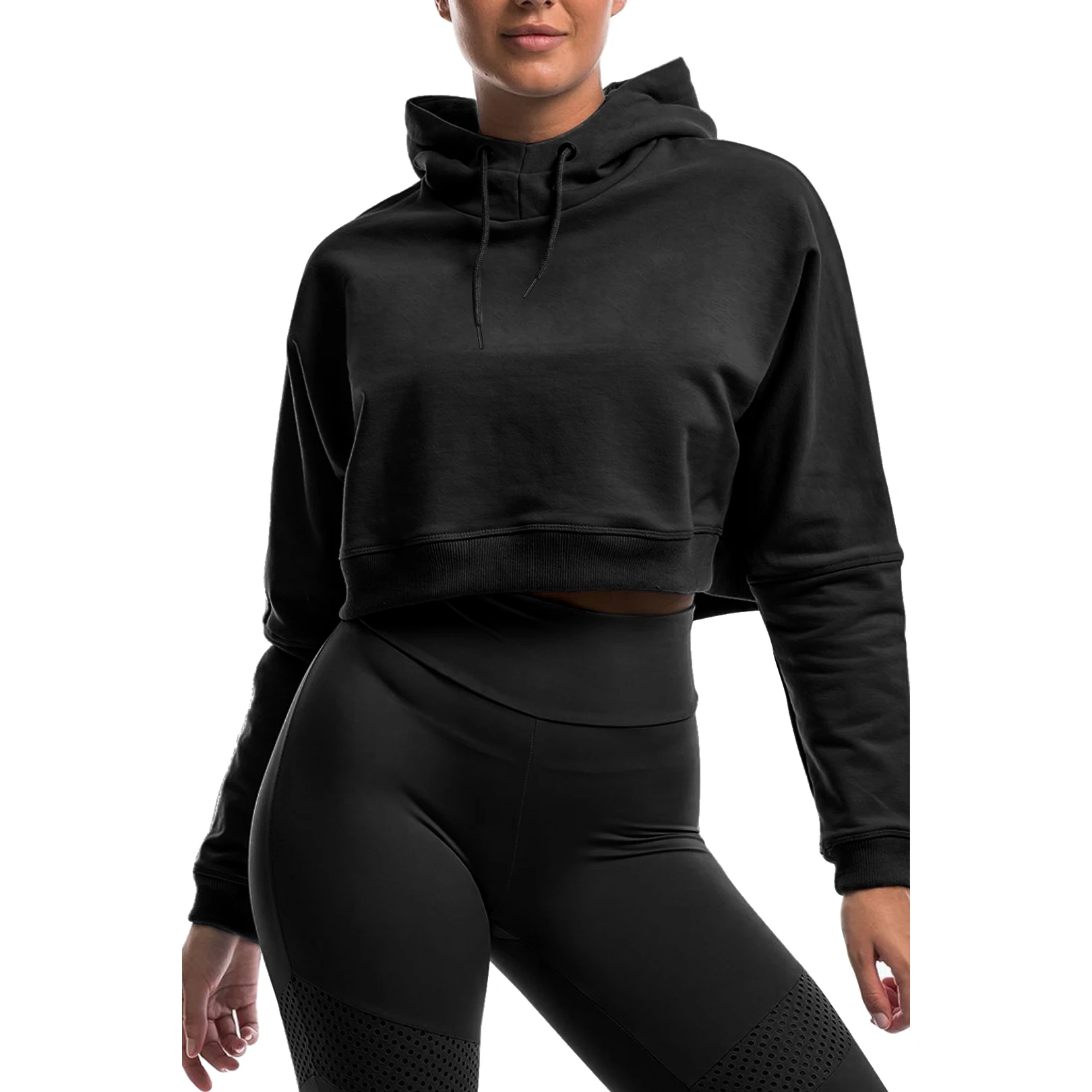 High Quality Blank Customized Logo Long Sleeve Crop Top Hoodie Women Cotton Casual Hoodies for Women