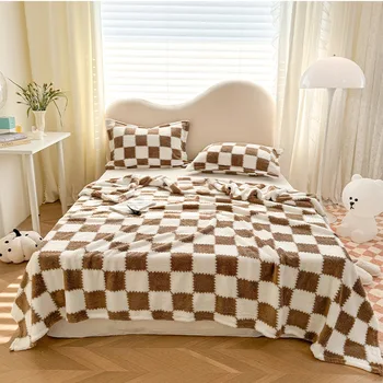 Autumn Summer 100% Polyester Flannel Plush Bed Blanket Double-Sided Embroidered Knitted Blanket for Office or Household Use