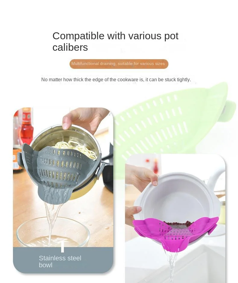 Food Grade Silicone Pot Strainer Drainer Pour Vegetables Leak Proof