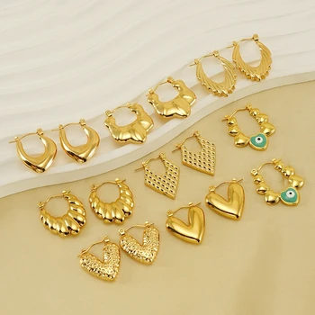 fashion jewelry stainless steel heart shape hoop huggie earrings 18K gold plated geometric creative versatile earrings for women