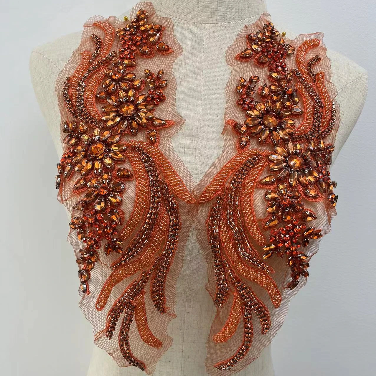 Exquisite Burnt Orange Bodice Crystal 23colors Dress Sash Rhinestone  Applique for Dresses Sewing Patch