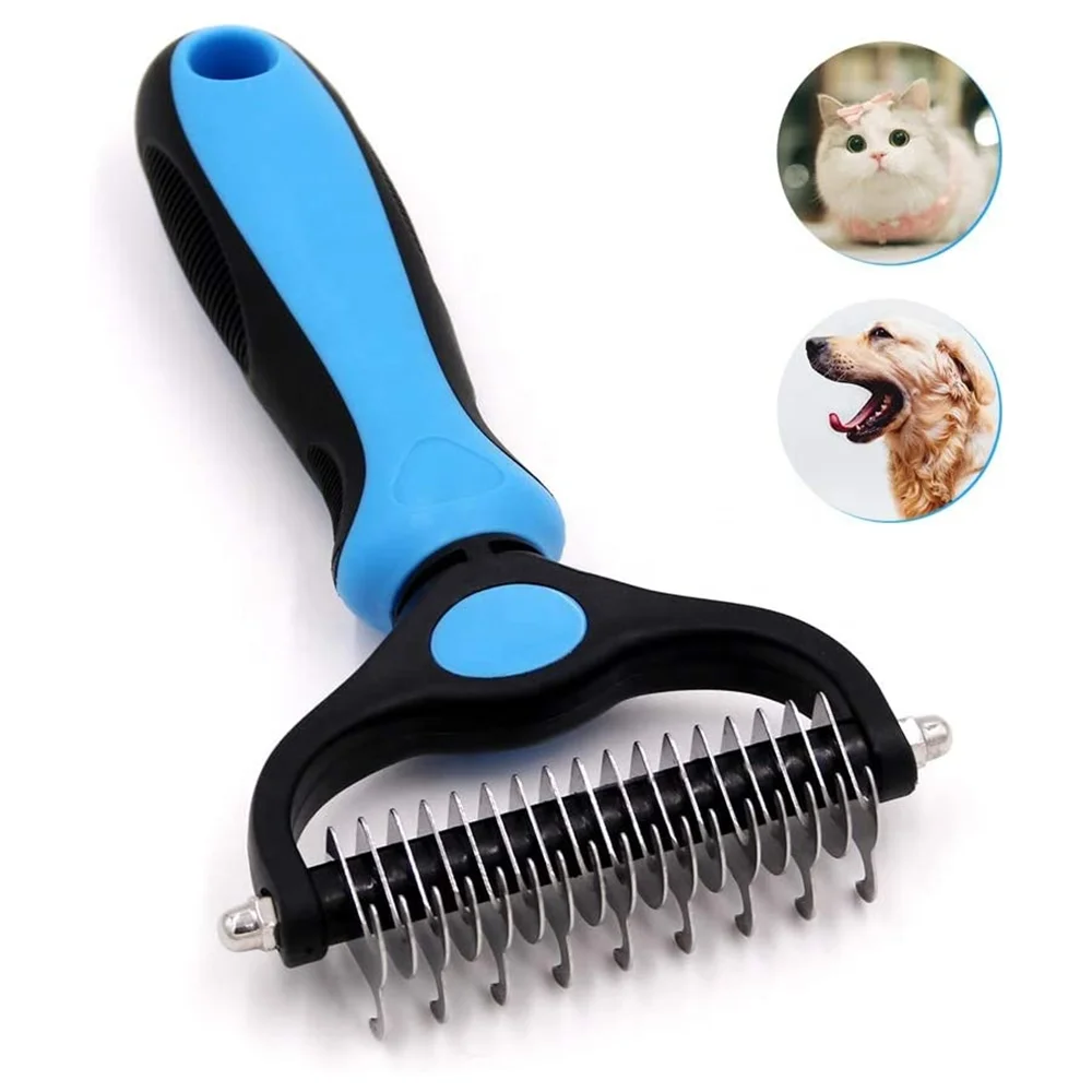 Dog Bath Brush Pet Cat Hair Removal Brush Double Sided Deshedding Comb Pet Fur Knot Cutter Dog Grooming Shedding Tools