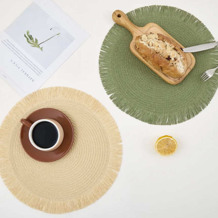 Round Woven Paper Placemats Set Of 6 Braided 15 Inches Indoor Outdoor