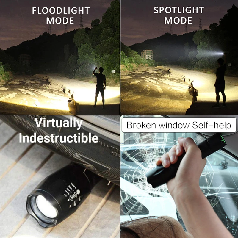 Waterproof Black Rechargeable Flashlight Torch 18650 Super Bright Zoom Powerful Torch Light Tactical led Flashlights 1000 Lumen supplier