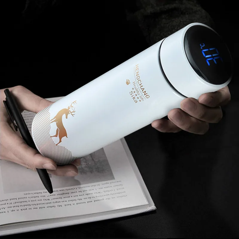 500ml Elk Vacuum Flask With Temperature Display Lid 304 Stainless Steel Smart Business Custom Gift Water Bottle