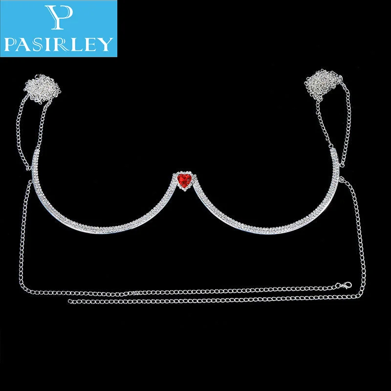 Pasirley Red Heart Crystal Bra Necklace Body Chain Jewelry Women ...