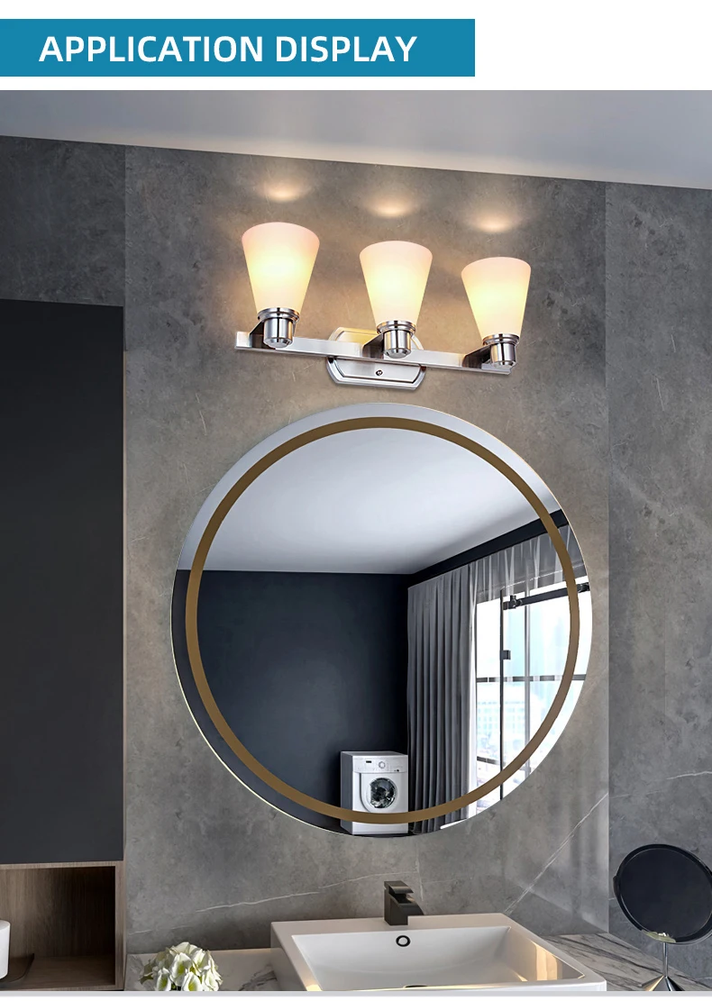 Nordic Mirror Headlight Glass Modern Vanity 3 Lights Up Bathroom Vanity ...