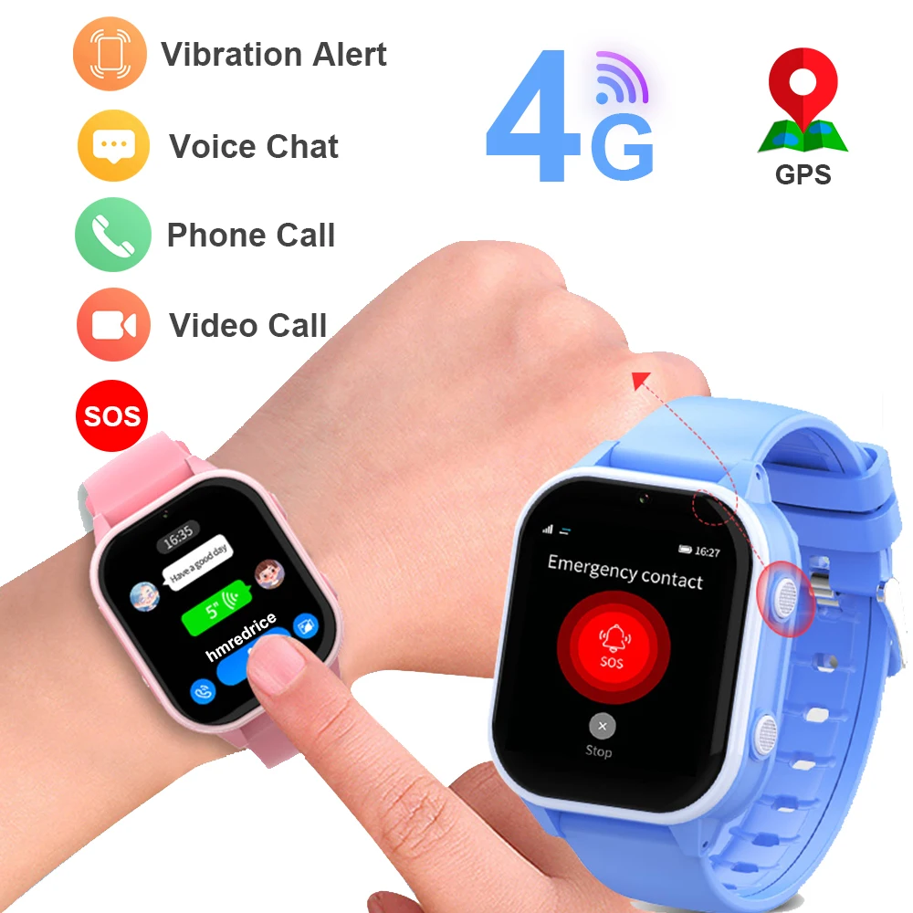 Anti Lost SOS Kids Smart Watch 4G GPS IP67 Waterproof IPS Display Long Battery Life with GEO Fencing & Route History