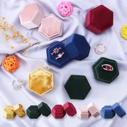 Hexagon Square Shape Velvet Jewelry Double Storage Box Wedding Ring Display For Woman Gift Earrings Packaging