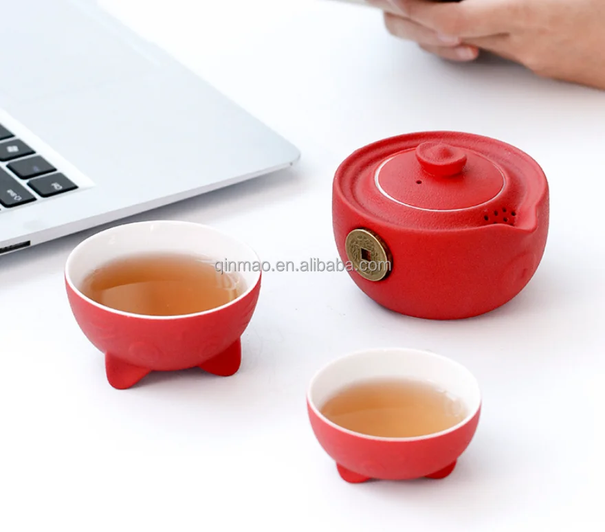 Cute Cat Ceramic tea set portable travel kungfu teapot set