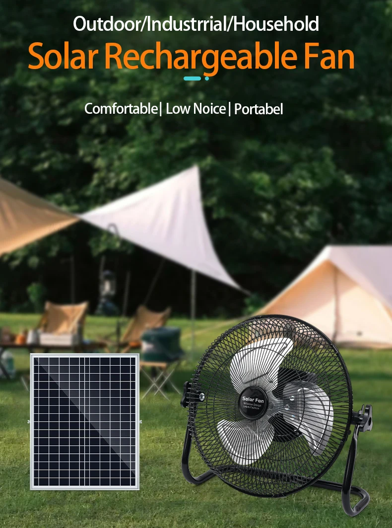Camping Fan with High Power Solar Panel Portable Efficient - Main Image