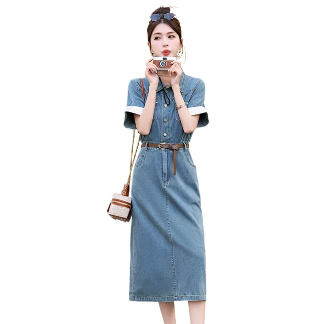 Mint Mambo wear Denim dress women2024New summer graceful and fashionable slimming midi dress