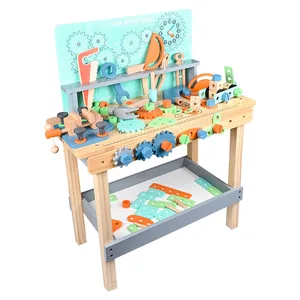 Wooden Kids Tool Bench Toy with Nut Assembly Puzzle Electric Repair Play Set for Boys Early Learning Pretend Play Tool Table